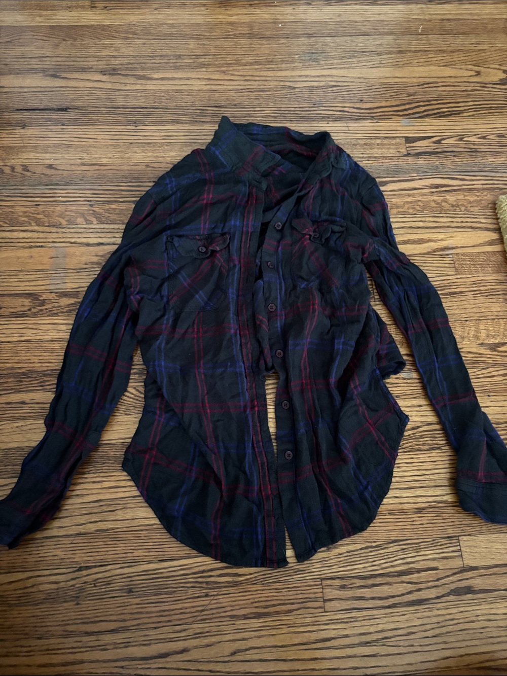 Women's Black Plaid Button-Up Shirt - Casual Long Sleeve